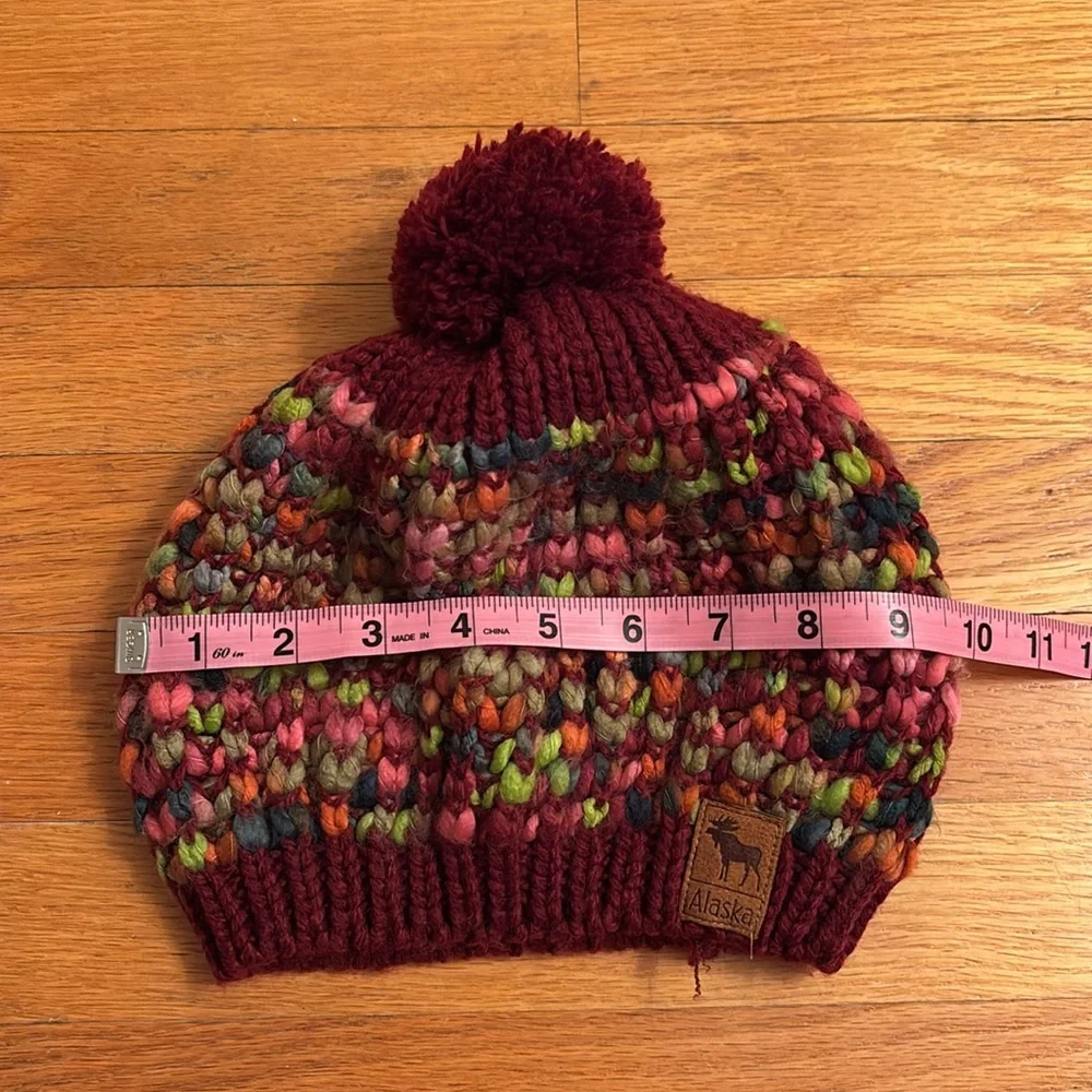 ACE USA Fashion Chunky Knit Pom Pom Beret Hat Alaska Reindeer Multicolored Pink
